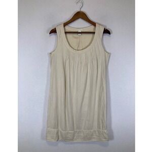 Coastal Minimalist Tweeds Women 8 Cream 100% Linen Lined Pintuck Shift Dress